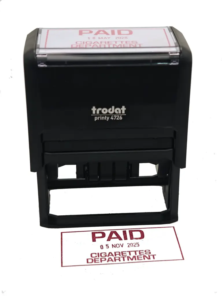 Trodat 4726 Self Inking Dater Stamp Size: Approx. 1 1/2" x 3"