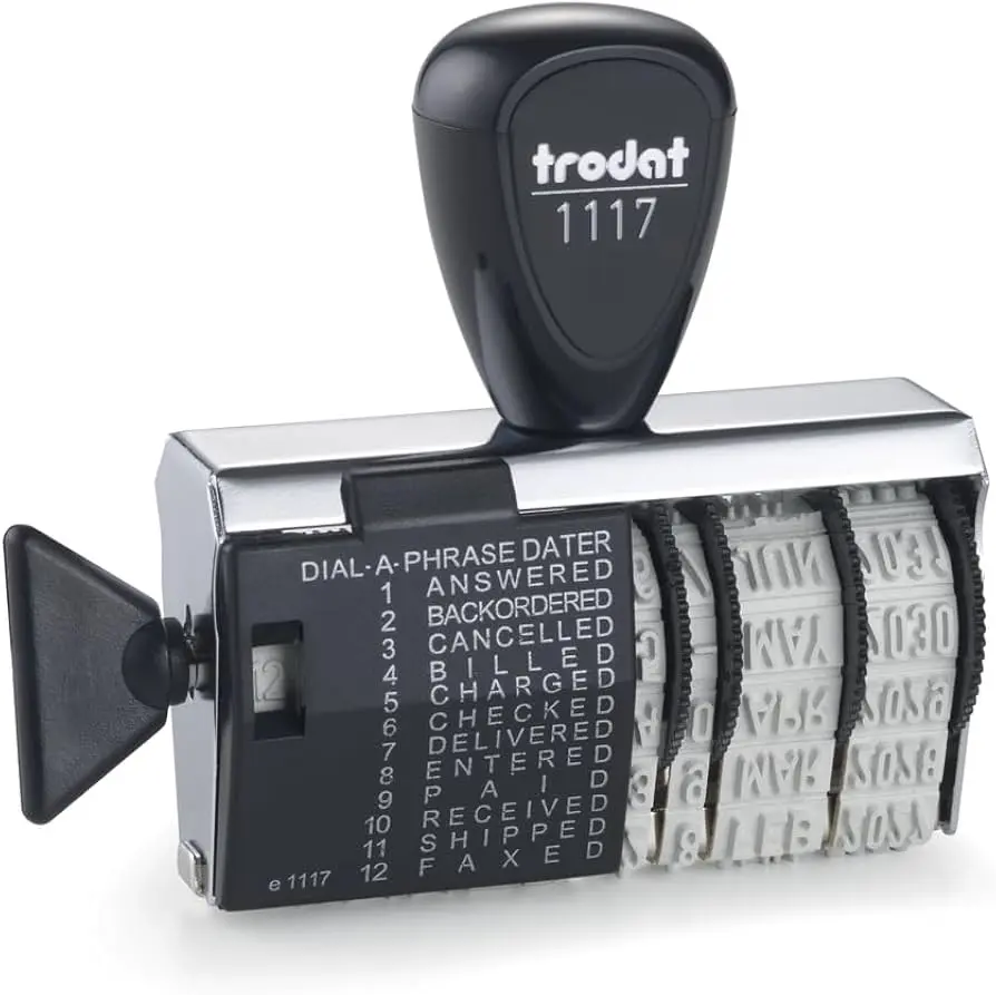Trodat 1117 Dial-A-Phrase Dater Rubber Stamp (Multiple words) – 5/32" x 2 1/8"